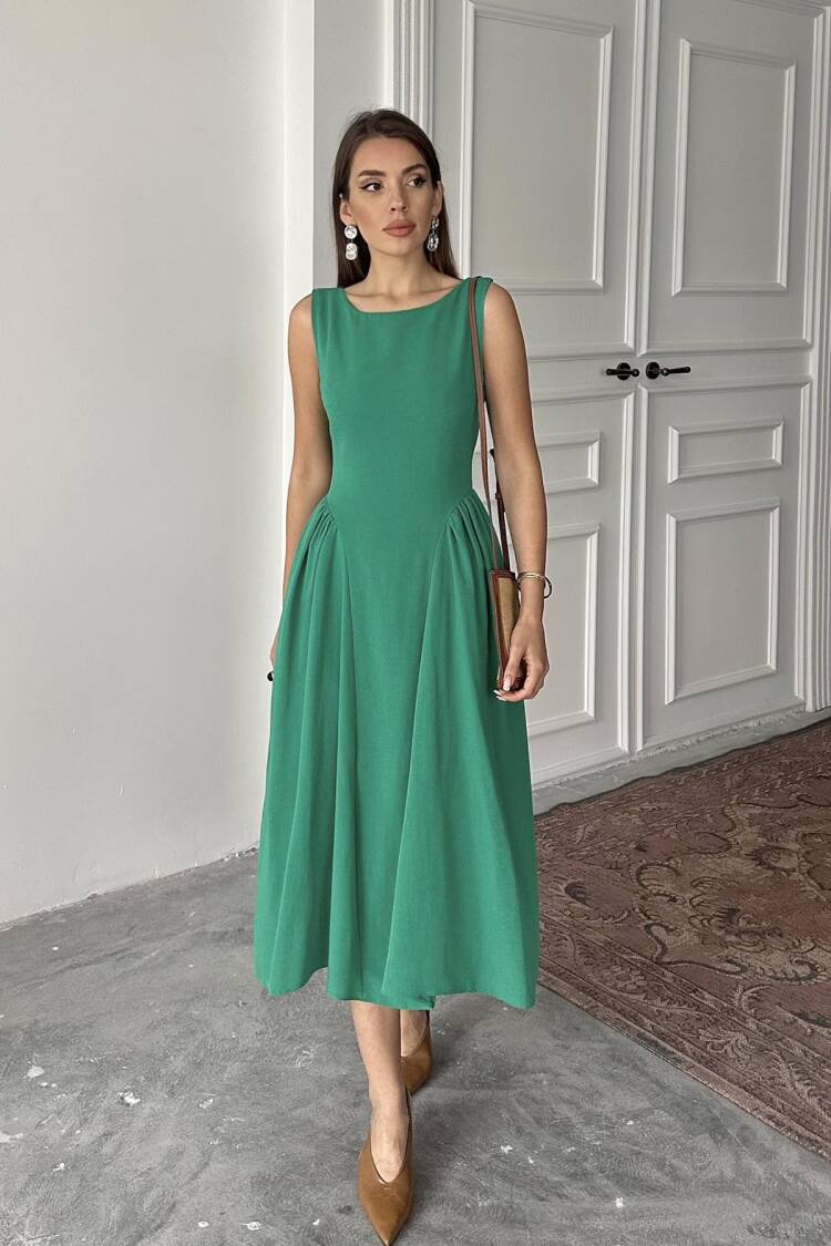 WholesaleSides Ruffle Midi Length Linen Dress