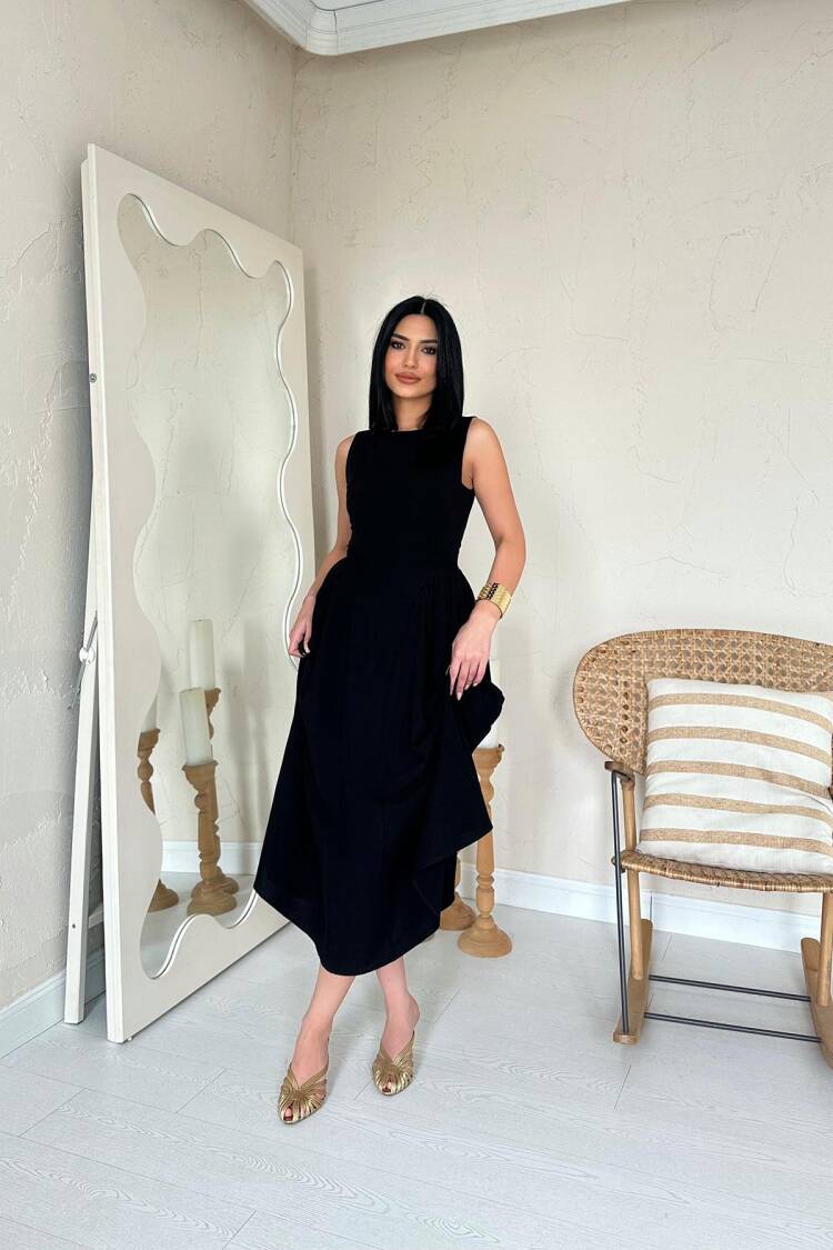 WholesaleSides Ruffle Midi Length Linen Dress