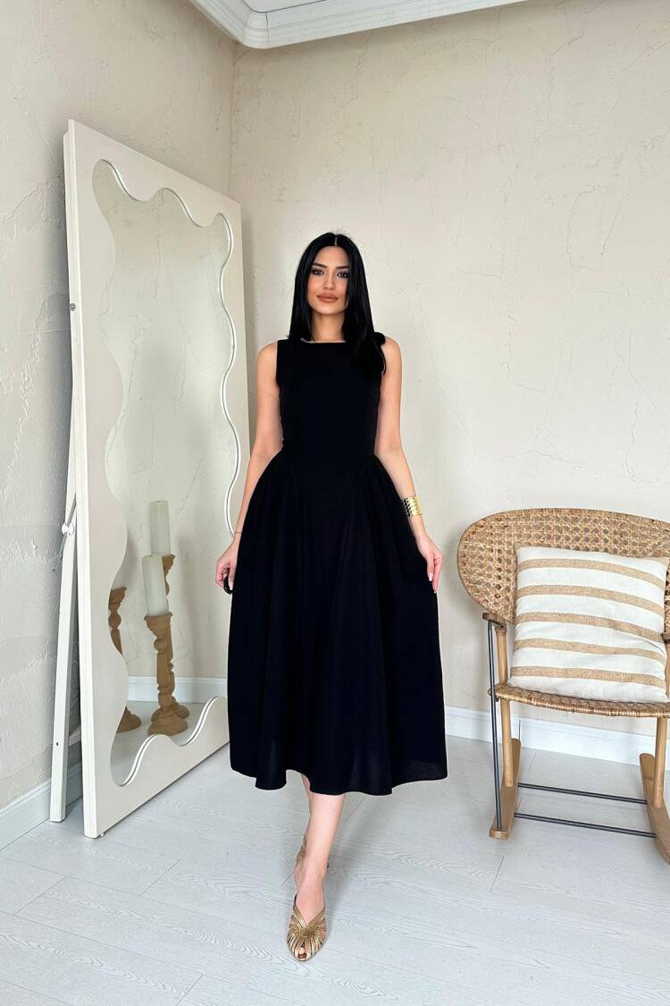 WholesaleSides Ruffle Midi Length Linen Dress - Brand: Elisa - Women's Clothing Wholesale - Globality Store
