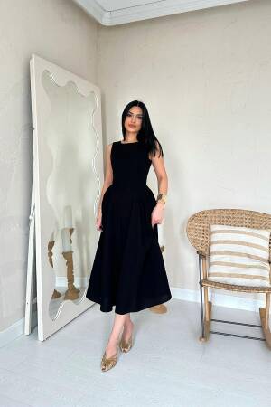 WholesaleSides Ruffle Midi Length Linen Dress - Brand: Elisa - Women's Clothing Wholesale - Globality Store