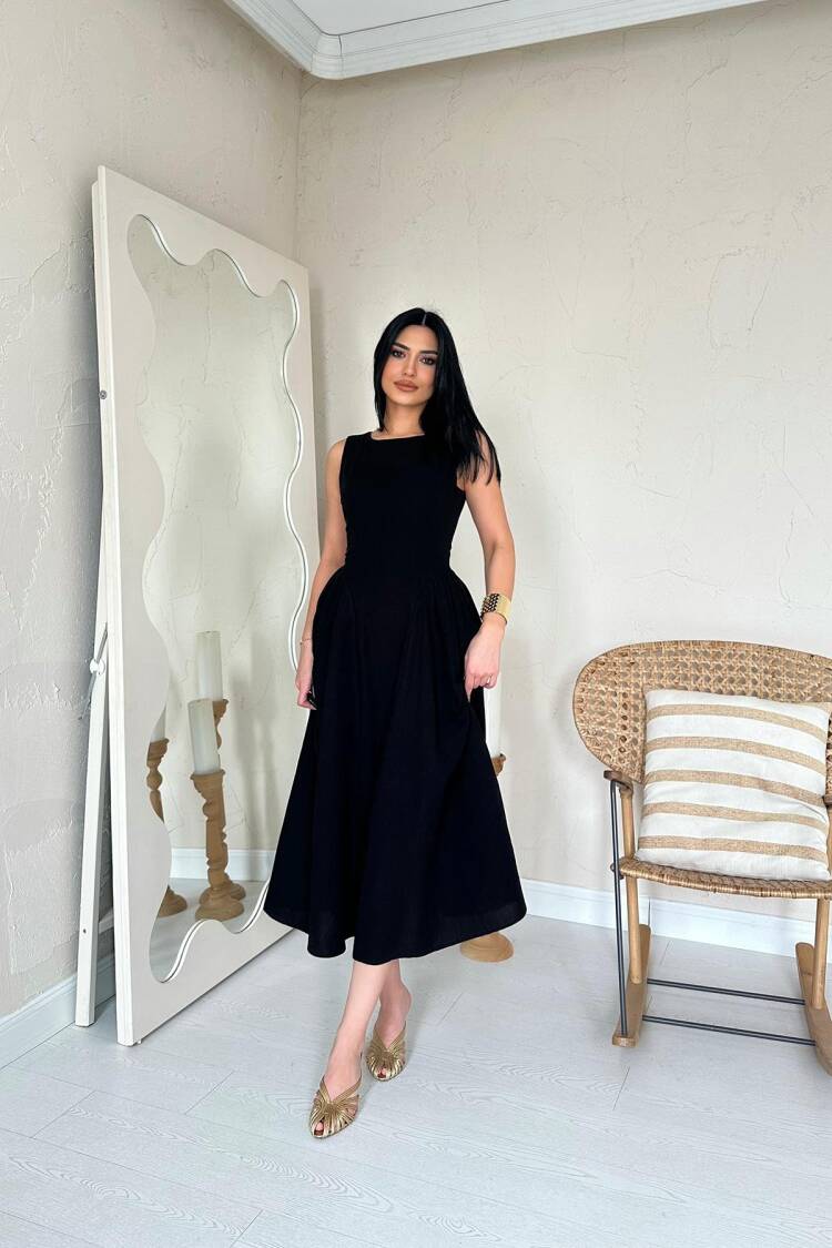 WholesaleSides Ruffle Midi Length Linen Dress