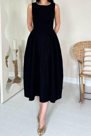 WholesaleSides Ruffle Midi Length Linen Dress - Brand: Elisa - Women's Clothing Wholesale - Globality Store