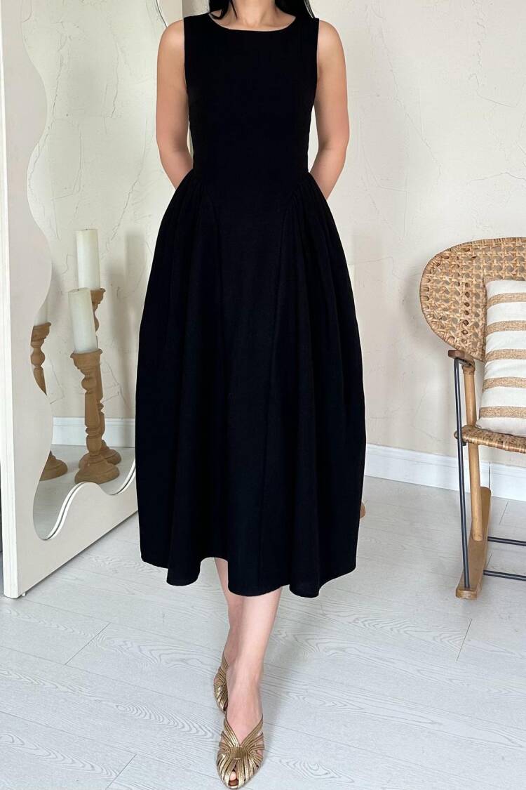 WholesaleSides Ruffle Midi Length Linen Dress
