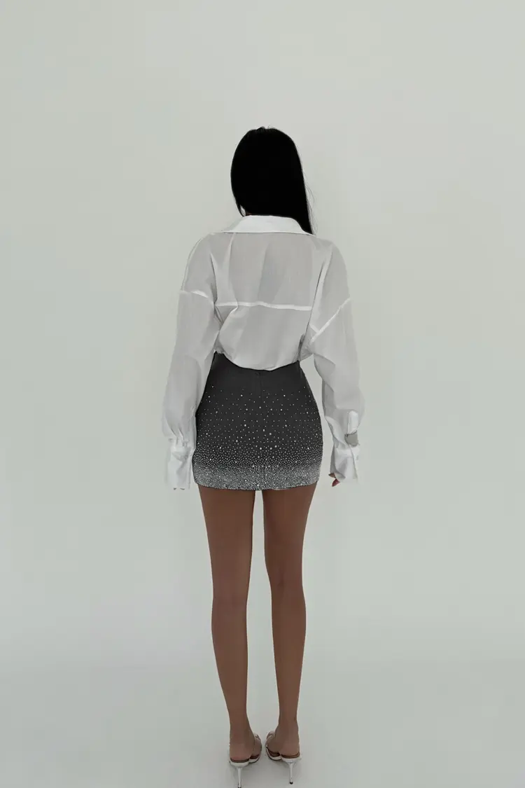Gray Stone Detail Mini Skirt