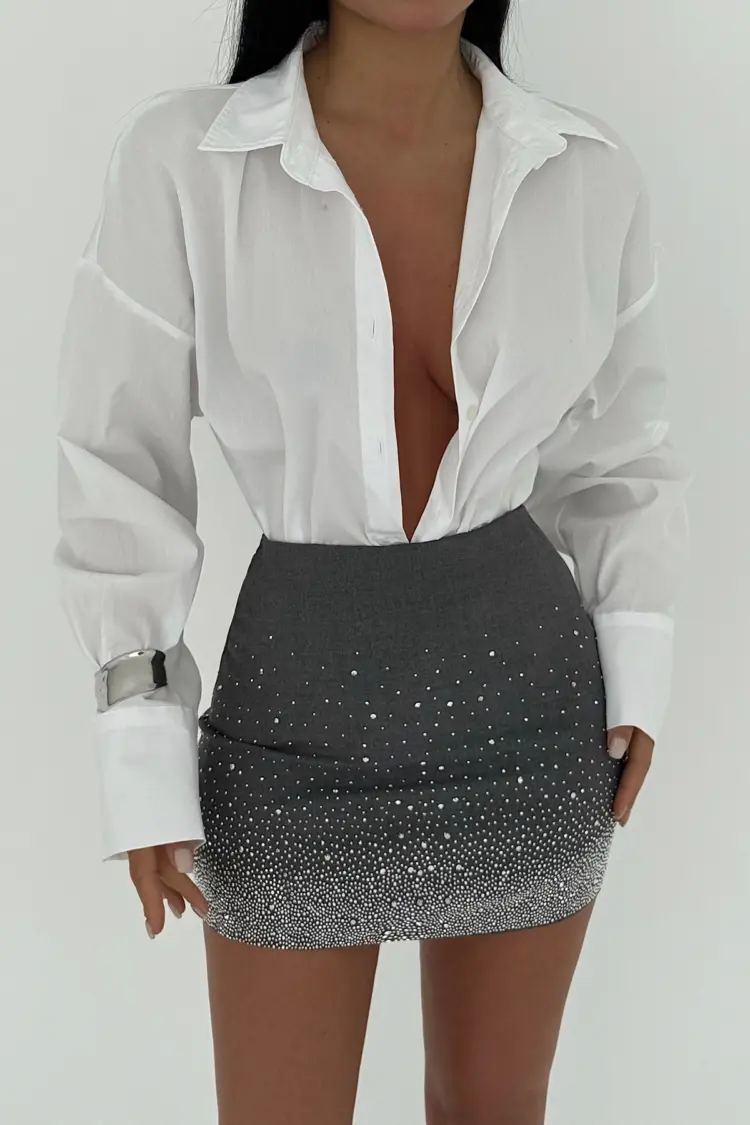 Gray Stone Detail Mini Skirt
