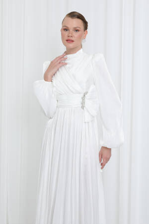 Women's Pleated Long Sleeve Evening Dress - Brand: Puane - Women's Clothing Wholesale - Globality Store