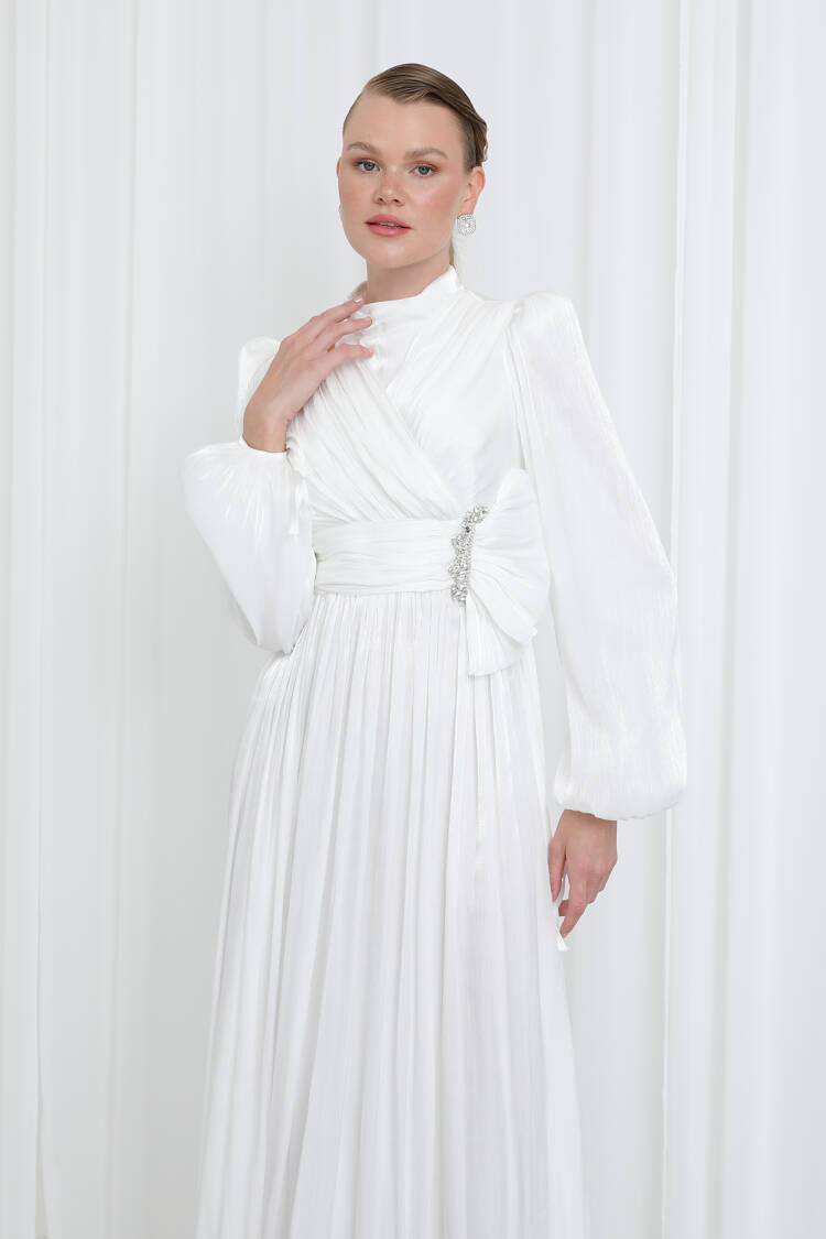 Women's Pleated Long Sleeve Evening Dress - Brand: Puane - Women's Clothing Wholesale - Globality Store