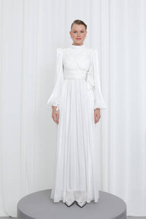 Women's Pleated Long Sleeve Evening Dress - Brand: Puane - Women's Clothing Wholesale - Globality Store