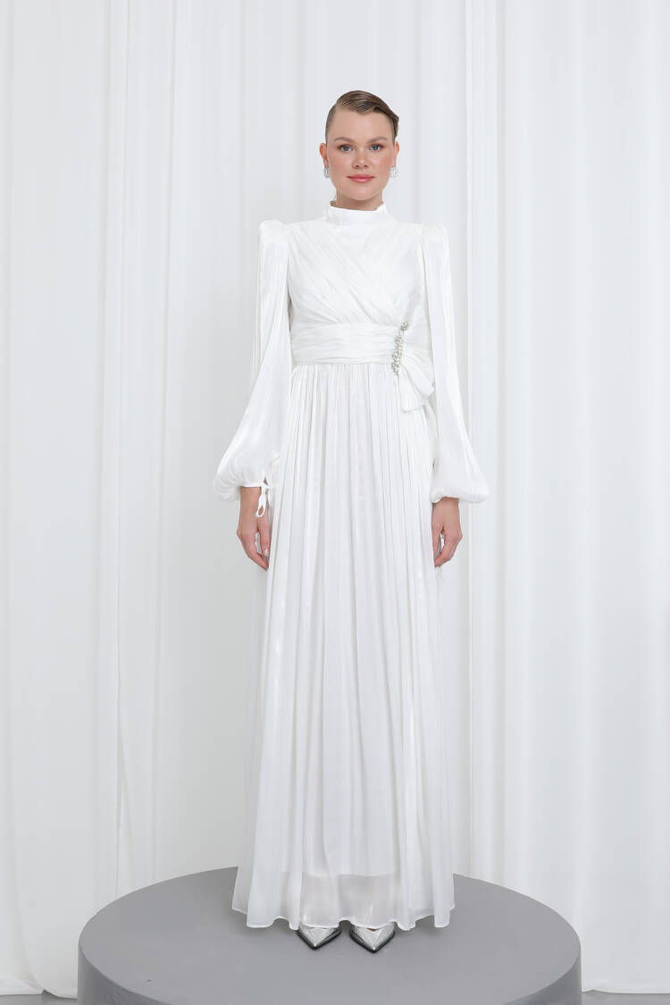 Women's Pleated Long Sleeve Evening Dress