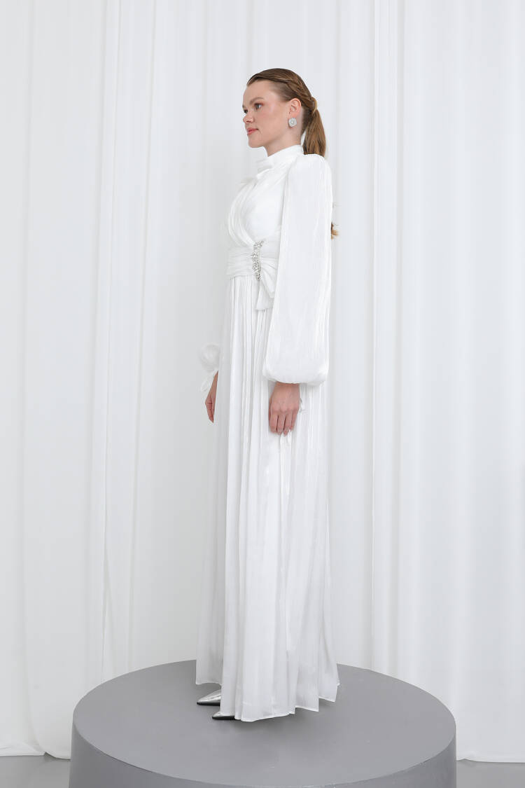 Women's Pleated Long Sleeve Evening Dress