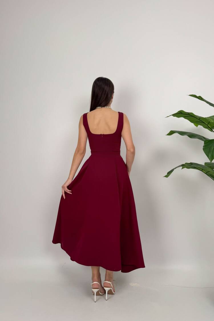 Belt Button Dress - Burgundy