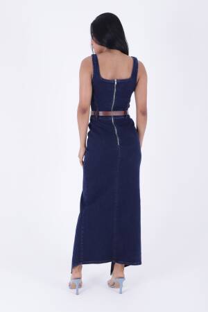 Asymmetric Detailed Denim Dress With Straps