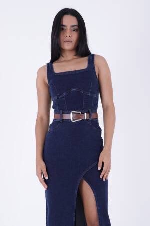 Asymmetric Detailed Denim Dress With Straps
