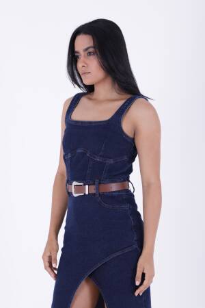 Asymmetric Detailed Denim Dress With Straps