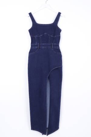 Asymmetric Detailed Denim Dress With Straps