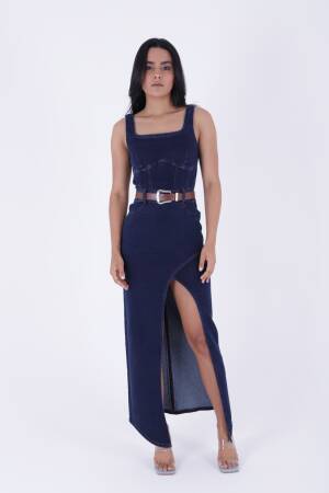 Asymmetric Detailed Denim Dress With Straps