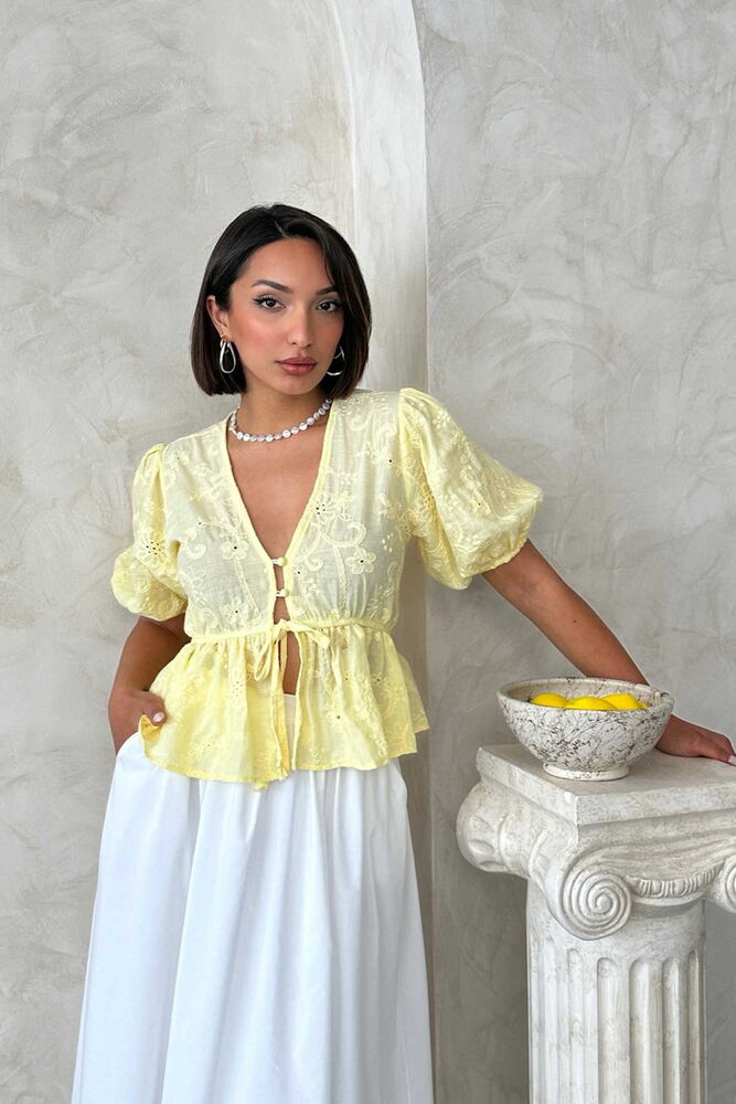 Front Tie Embroidered Voile Blouse - Brand: Topshow - Women's Clothing Wholesale - Globality Store