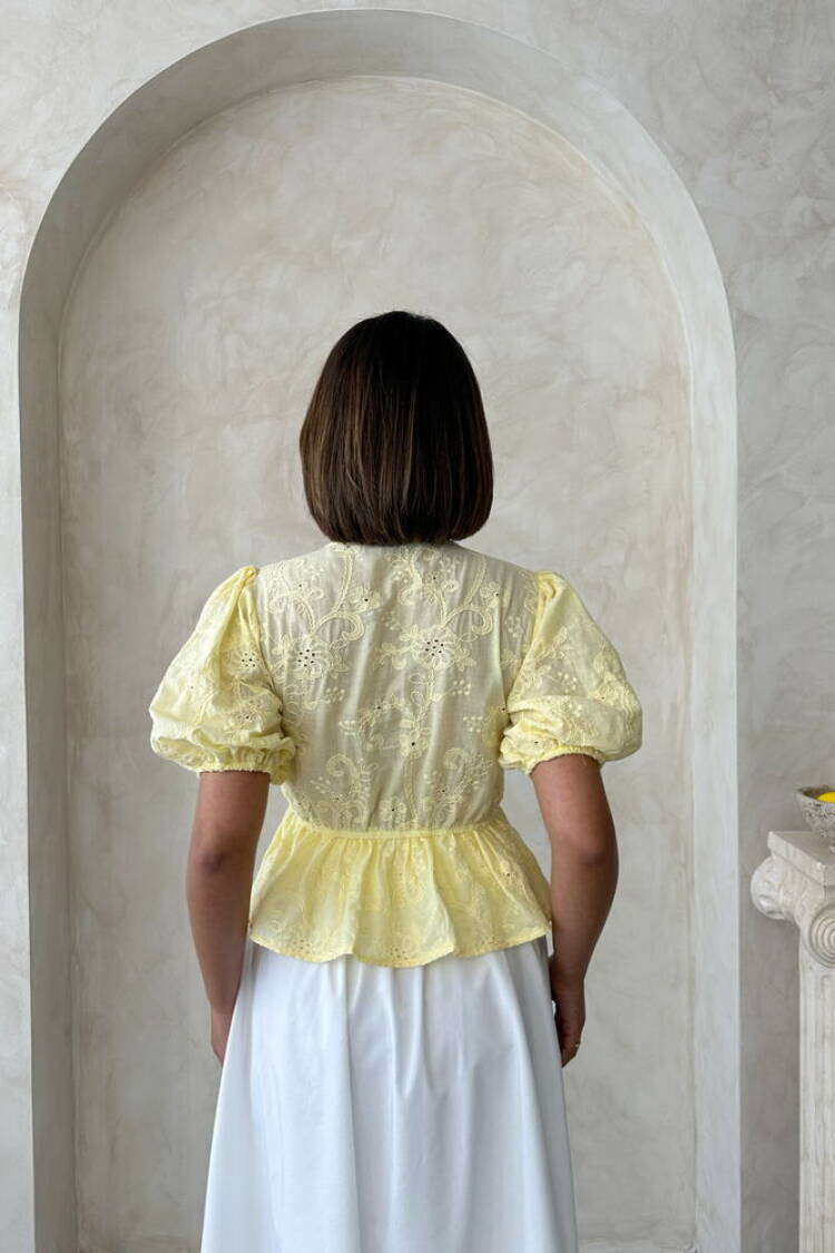 Front Tie Embroidered Voile Blouse