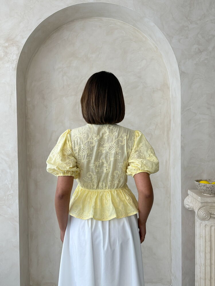 Front Tie Embroidered Voile Blouse