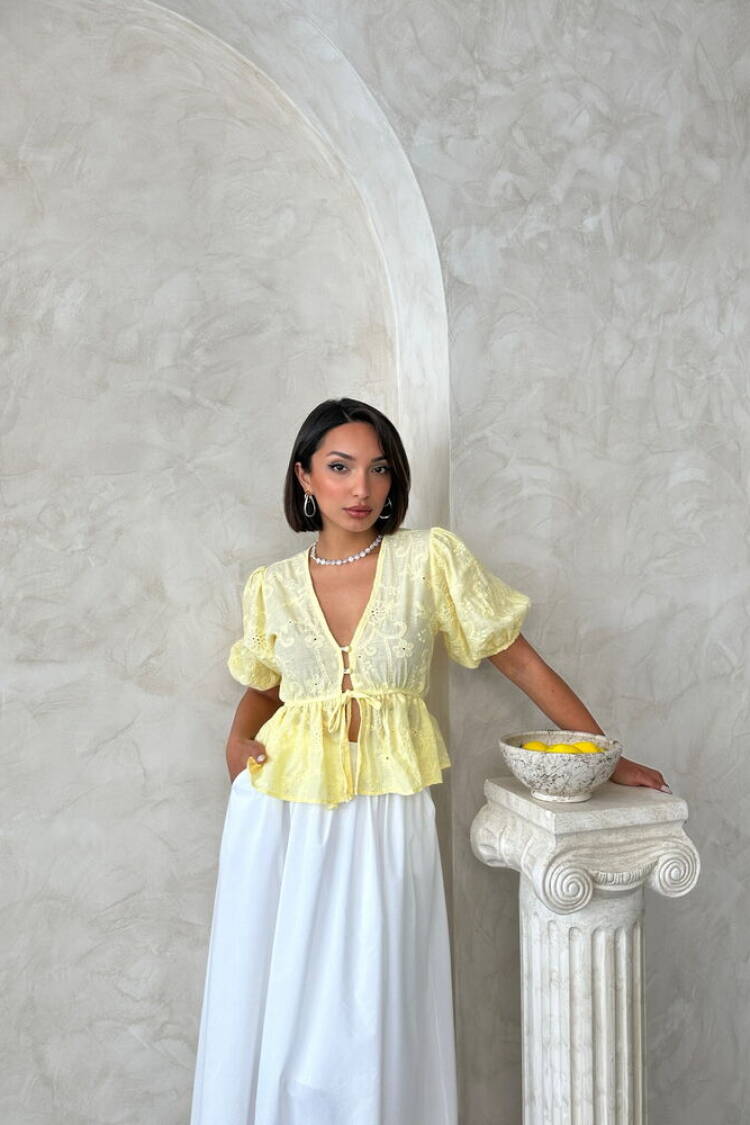 Front Tie Embroidered Voile Blouse