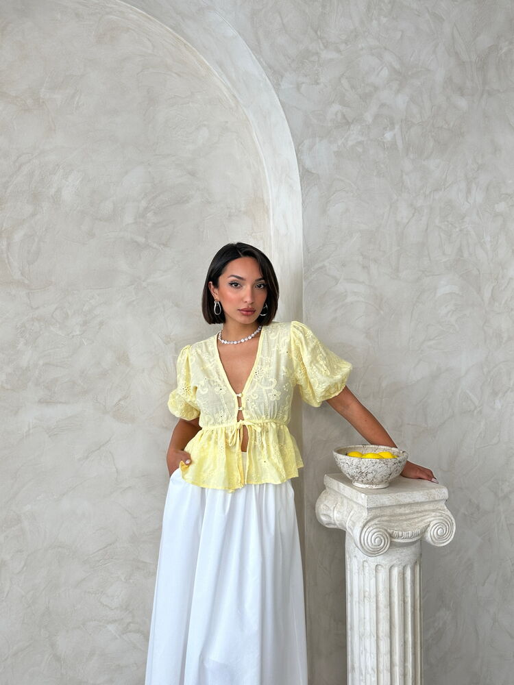 Front Tie Embroidered Voile Blouse
