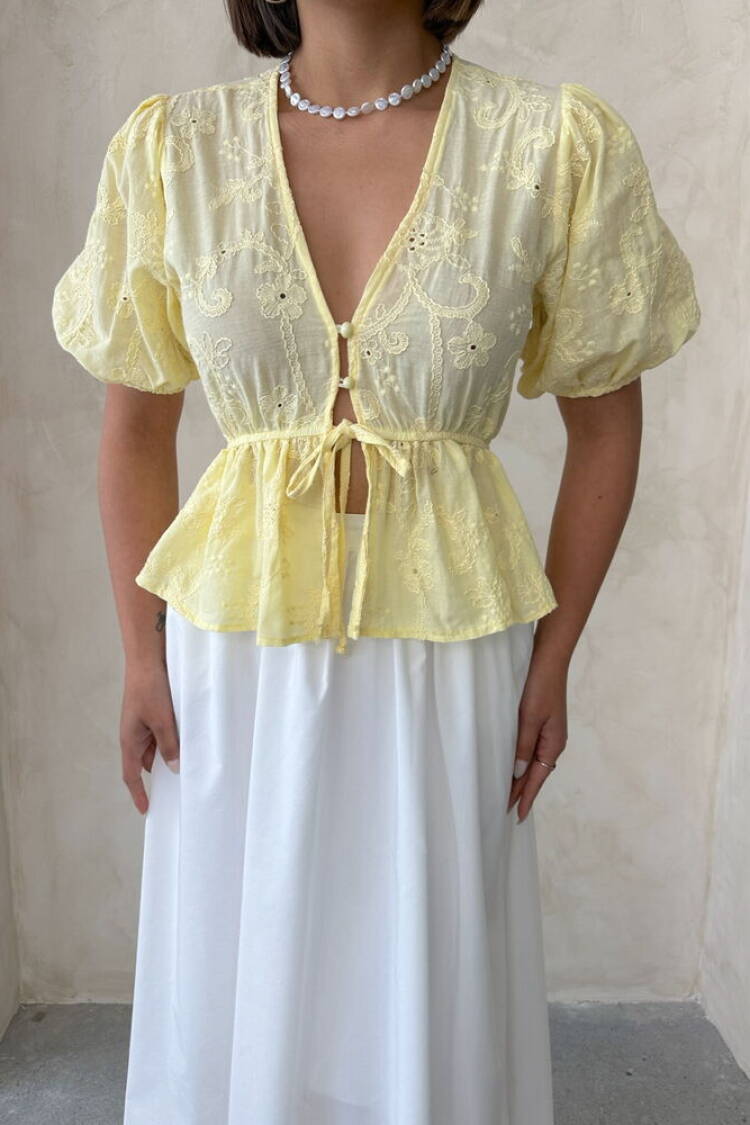 Front Tie Embroidered Voile Blouse