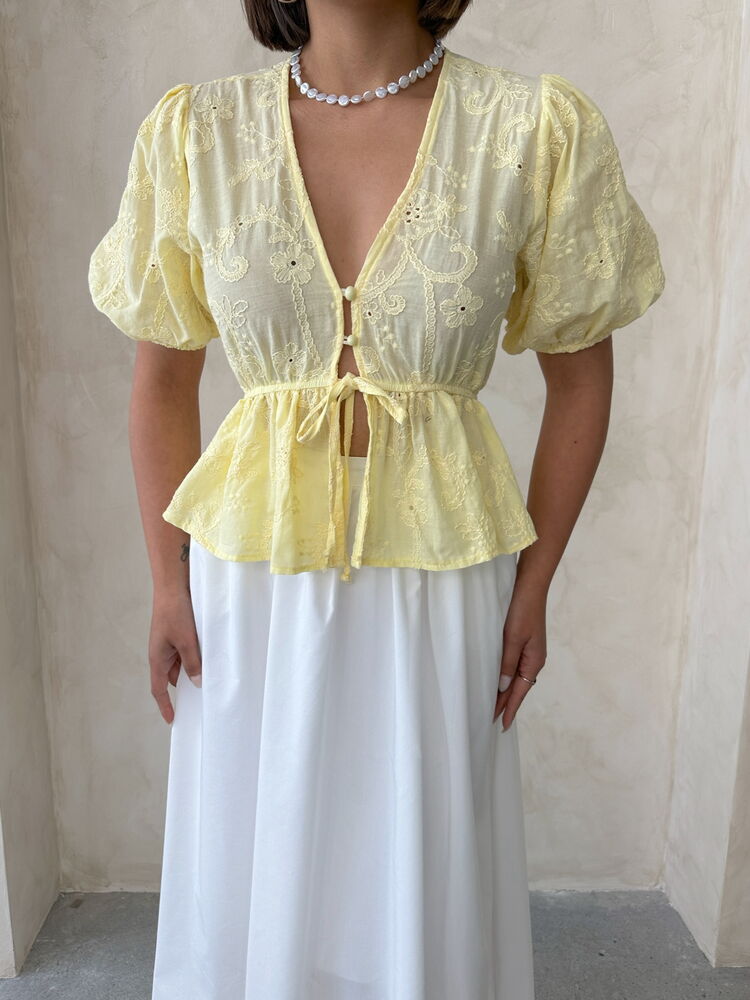 Front Tie Embroidered Voile Blouse
