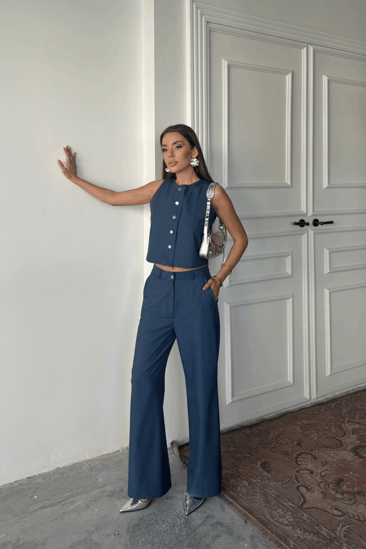 Tencel Sleeveless Shirt - Trousers Set - Brand: Ello - Women's Clothing Wholesale - Globality Store
