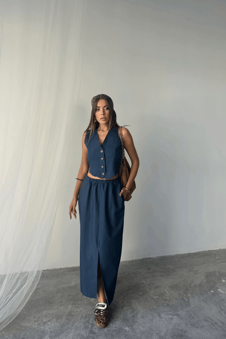 Tencel Vest - Slit Skirt Set - Brand: Ello - Women's Clothing Wholesale - Globality Store