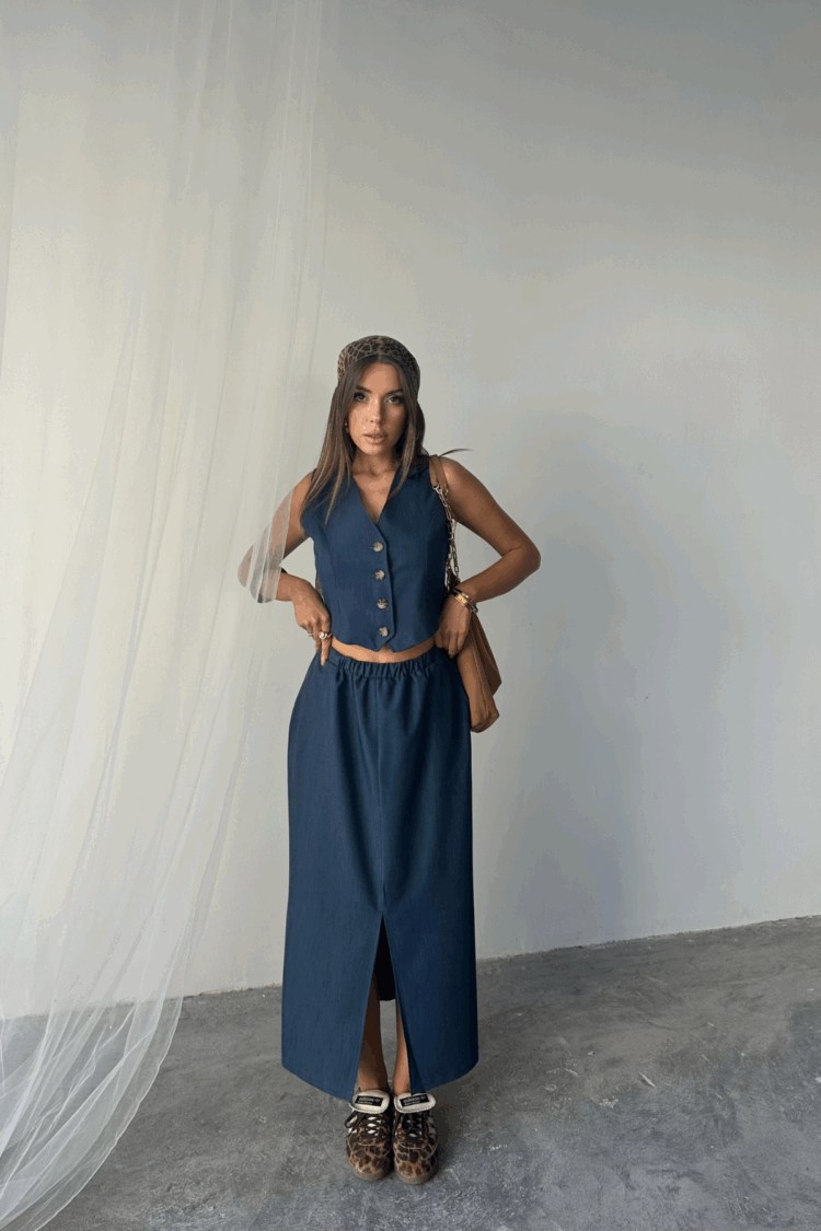 Tencel Vest - Slit Skirt Set