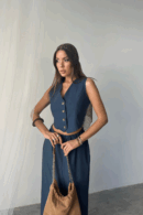 Tencel Vest - Slit Skirt Set - Brand: Ello - Women's Clothing Wholesale - Globality Store