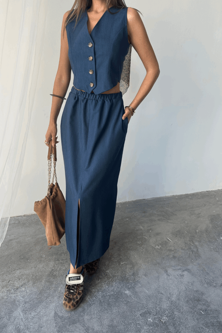 Tencel Vest - Slit Skirt Set