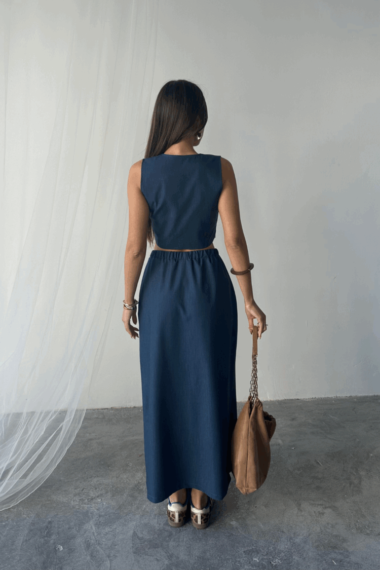 Tencel Vest - Slit Skirt Set