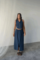 Tencel Vest - Slit Skirt Set - Brand: Ello - Women's Clothing Wholesale - Globality Store