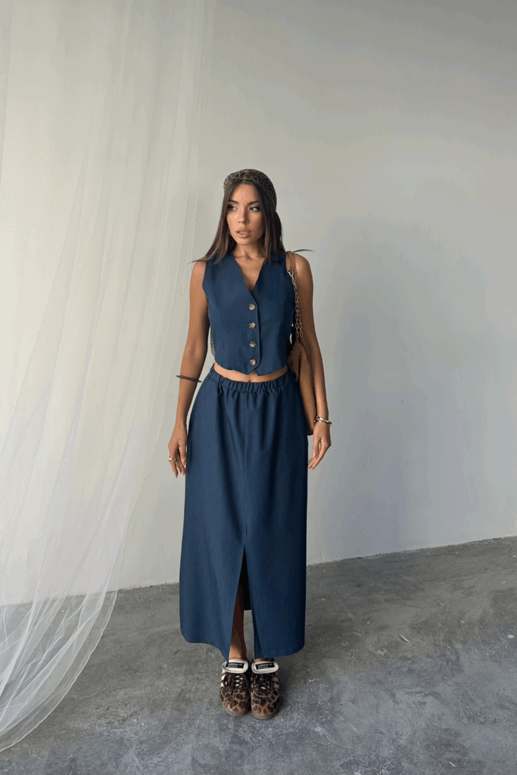 Tencel Vest - Slit Skirt Set