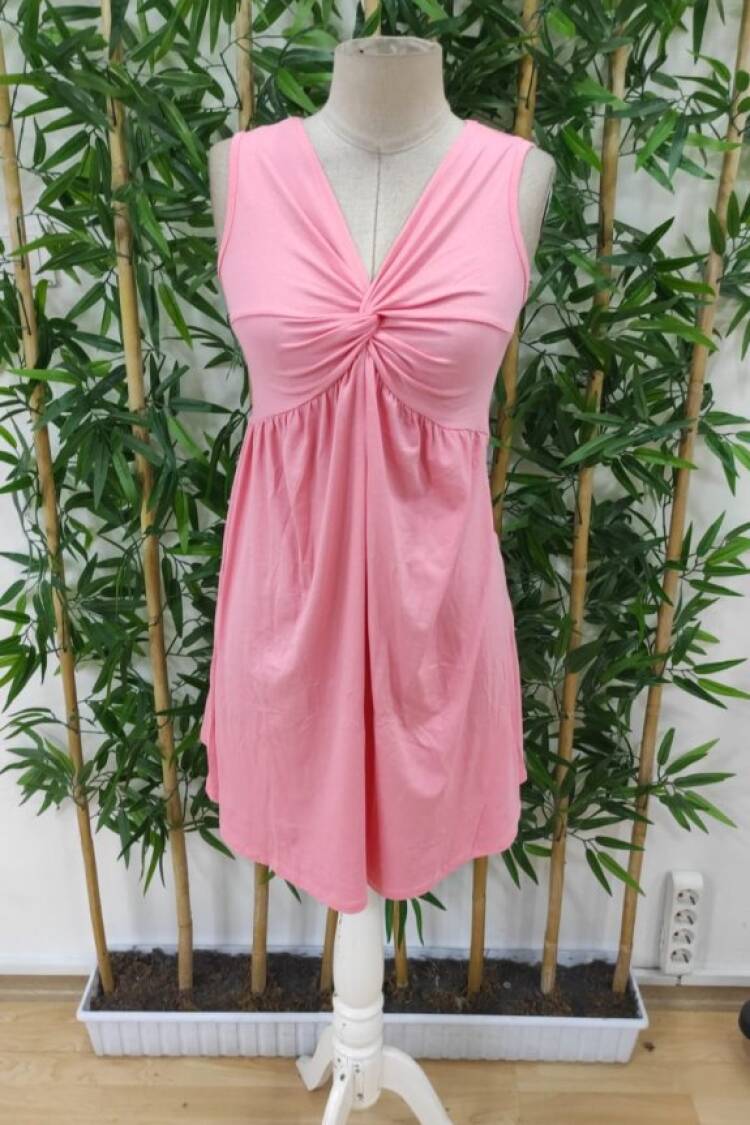 Women's Strappy V-Neck Front Knot Detailed Viscose Dress