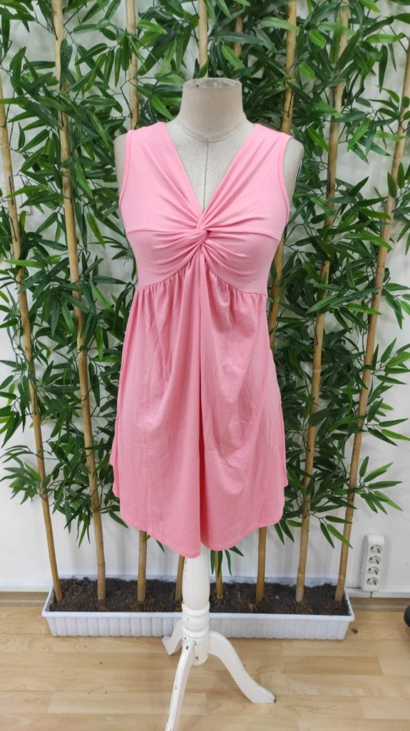 Women's Strappy V-Neck Front Knot Detailed Viscose Dress