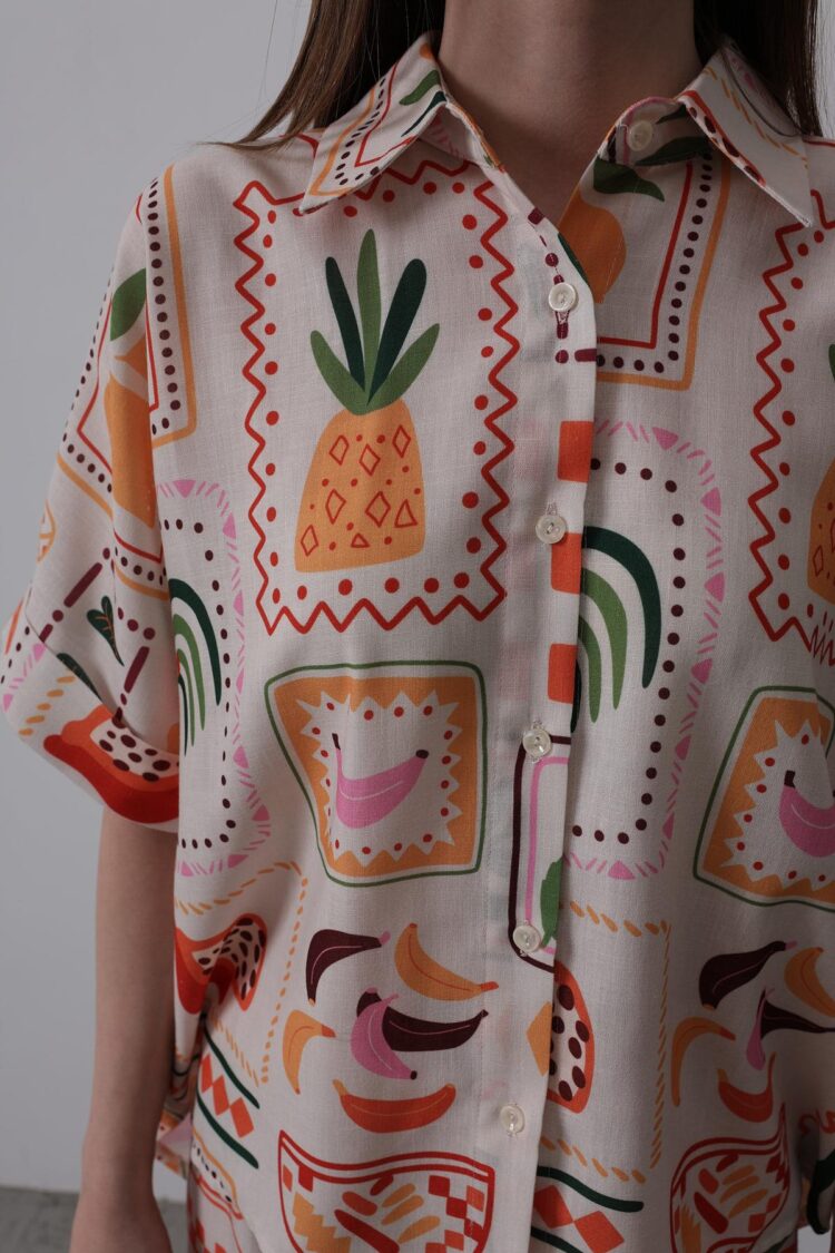 Printed Short Sleeve Pants Set - Stone-Orange