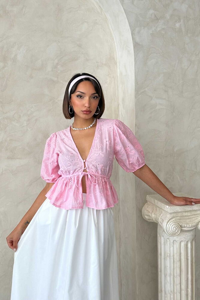 Front Tie Embroidered Voile Blouse - Brand: Topshow - Women's Clothing Wholesale - Globality Store