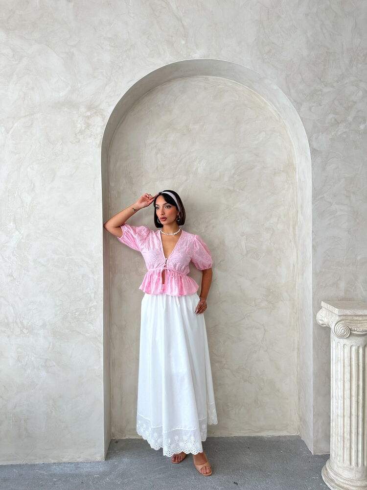 Front Tie Embroidered Voile Blouse