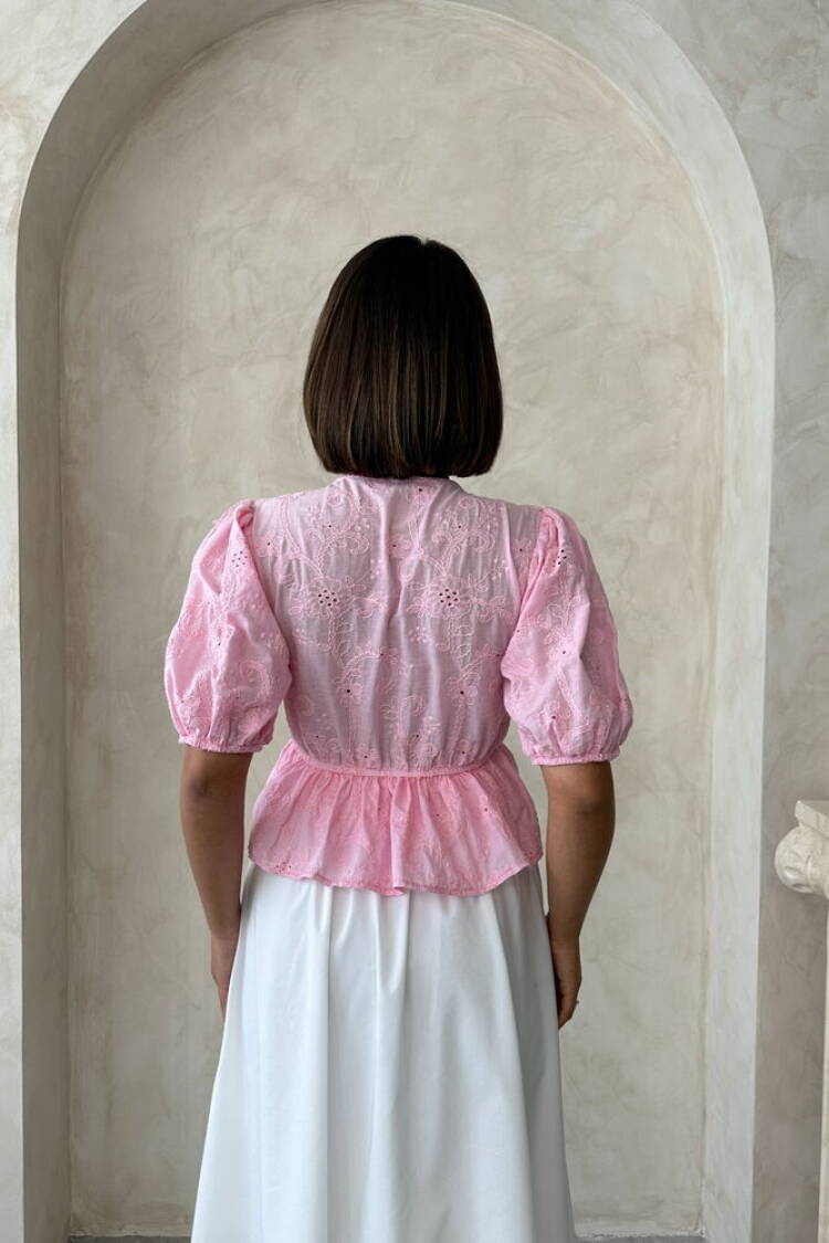 Front Tie Embroidered Voile Blouse