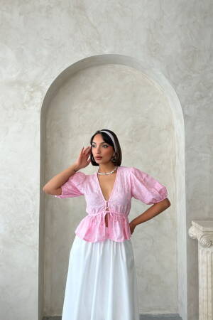 Front Tie Embroidered Voile Blouse - Brand: Topshow - Women's Clothing Wholesale - Globality Store