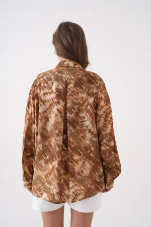 Coffee Tie Dye Pattern Modal Fabric Oversize Shirt 29188 - Brand: First Angels - Women's Clothing Wholesale - Globality Store