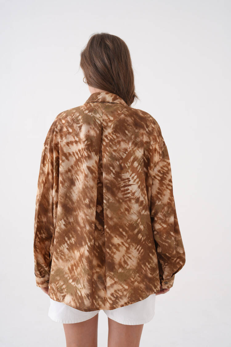 Coffee Tie Dye Pattern Modal Fabric Oversize Shirt 29188