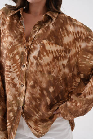 Coffee Tie Dye Pattern Modal Fabric Oversize Shirt 29188 - Brand: First Angels - Women's Clothing Wholesale - Globality Store