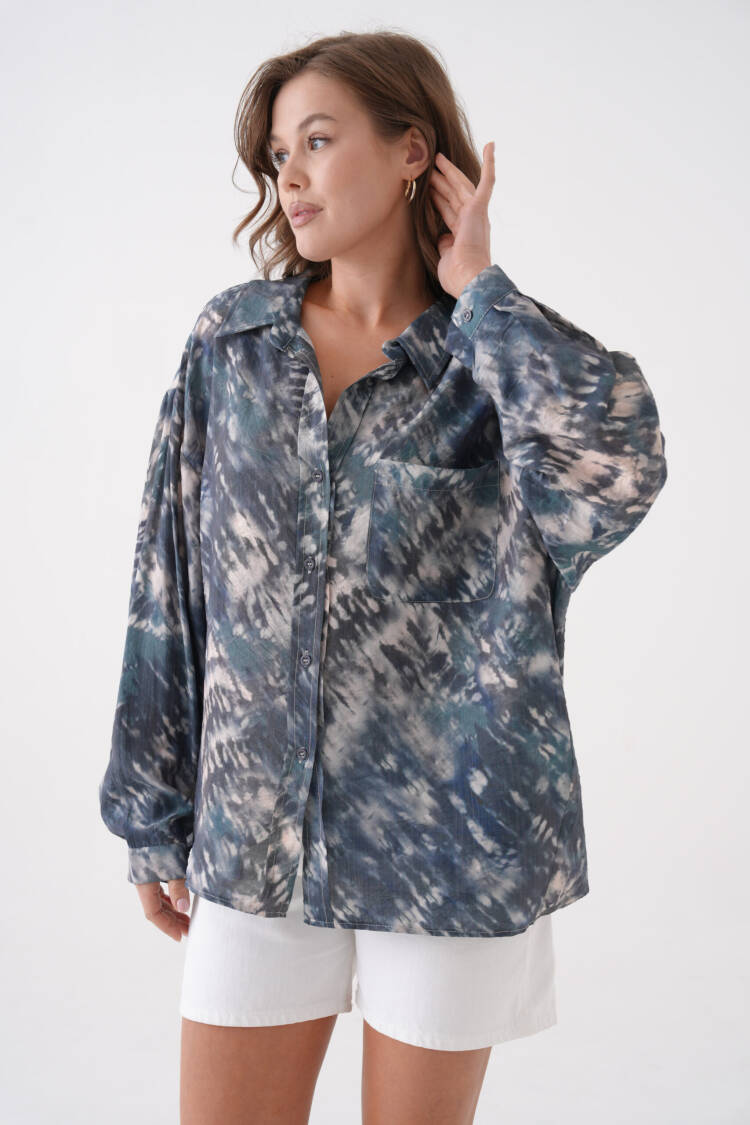 Oil Tie Dye Pattern Modal Fabric Oversize Shirt 29188