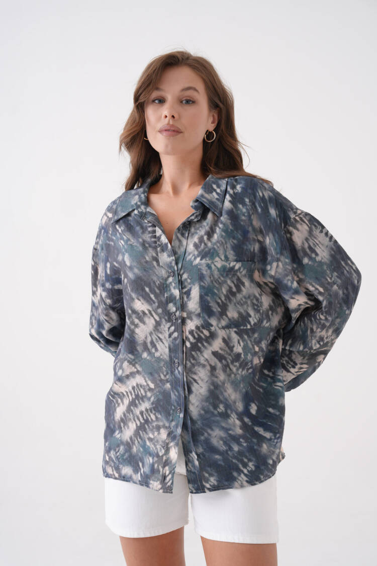 Oil Tie Dye Pattern Modal Fabric Oversize Shirt 29188