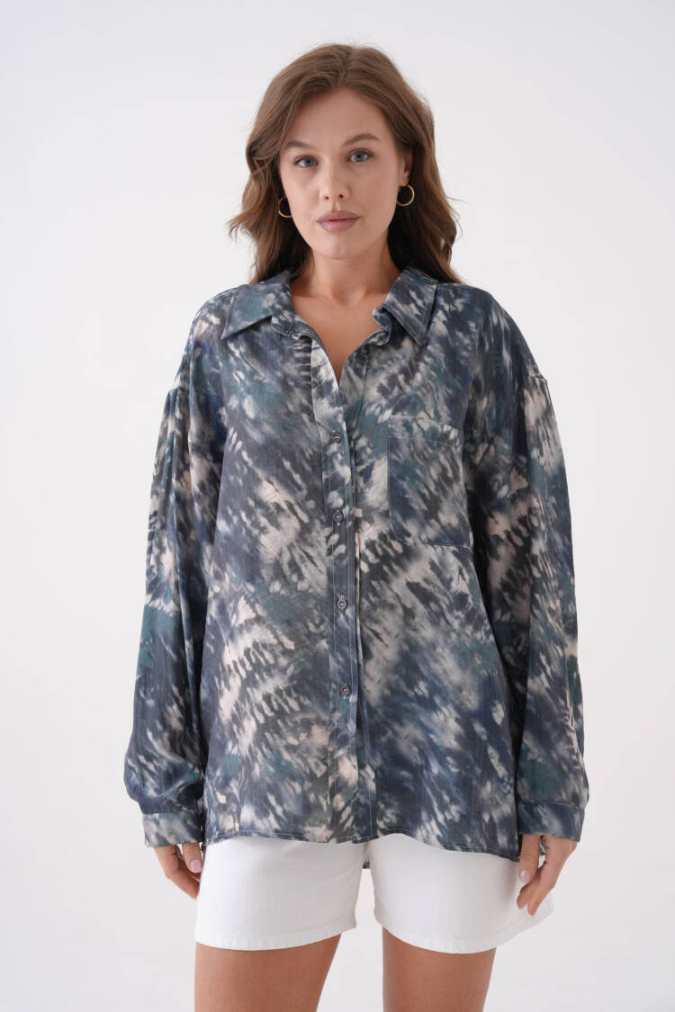 Oil Tie Dye Pattern Modal Fabric Oversize Shirt 29188