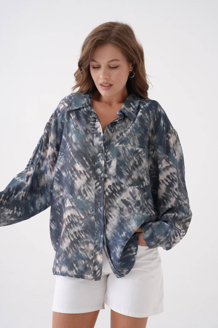 Oil Tie Dye Pattern Modal Fabric Oversize Shirt 29188