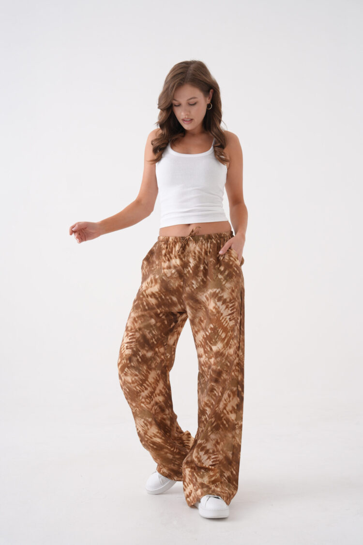 Coffee Tie Dye Pattern Wide Cut Modal Pants 29187